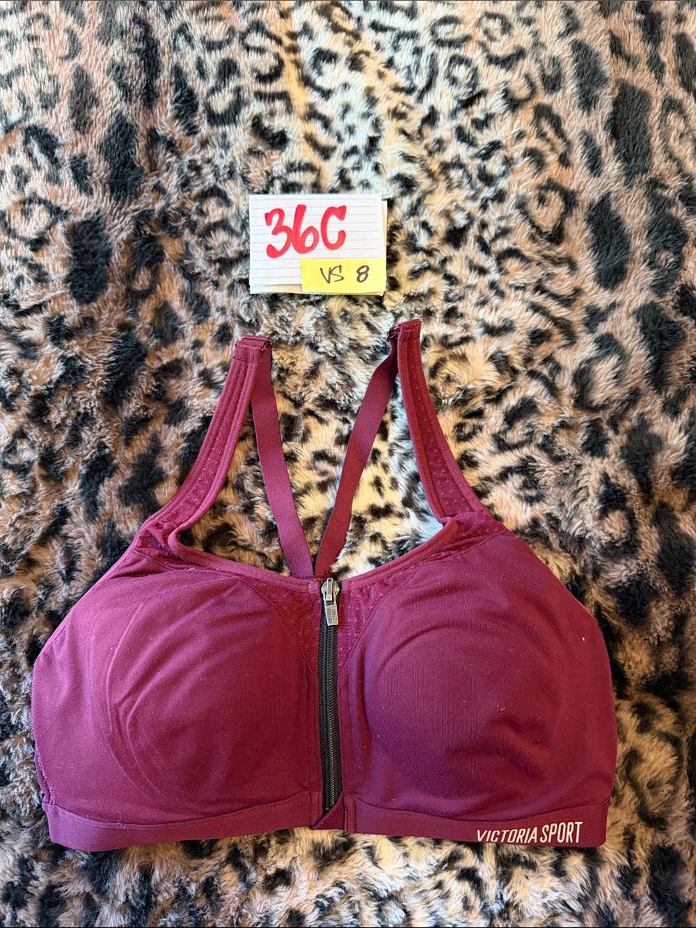 36C KNOCKOUT Victoria's Secret Victoria SPORT Front-Zip Sports Bra Burgundy VS8